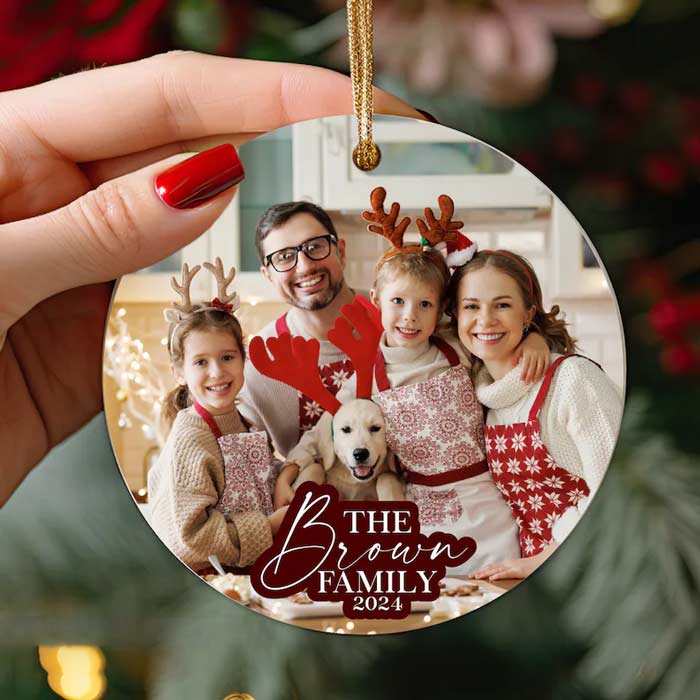 Glob personalizat din ceramică pentru familie, cu fotografie, cadou de Crăciun. - TabloPrint