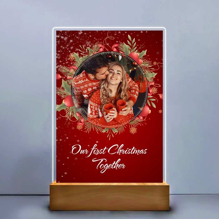 Plachetă foto personalizată de sărbători – Primul nostru Crăciun împreună – Cadou personalizat pentru cupluri - TabloPrint