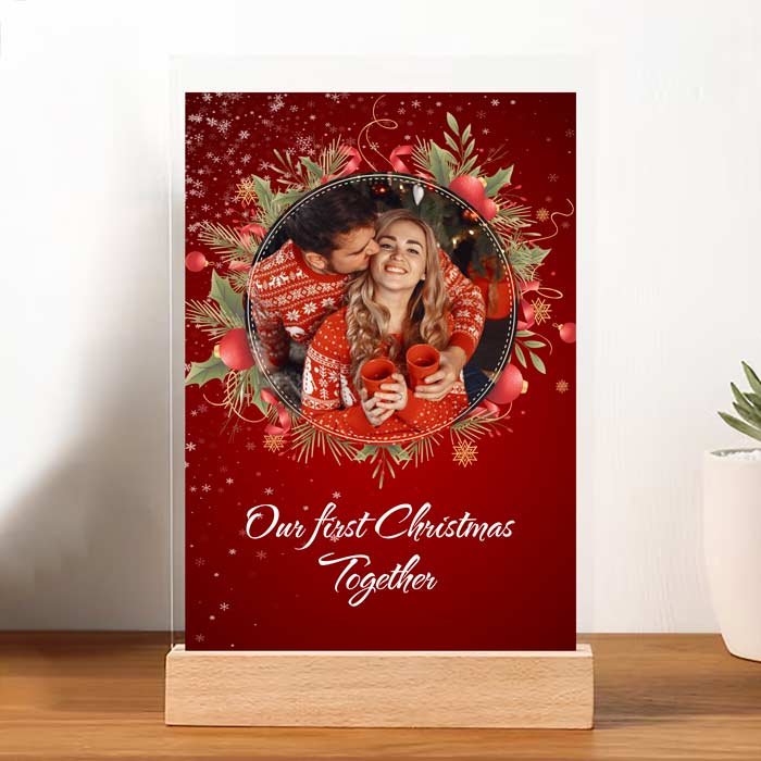 Plachetă foto personalizată de sărbători – Primul nostru Crăciun împreună – Cadou personalizat pentru cupluri - TabloPrint