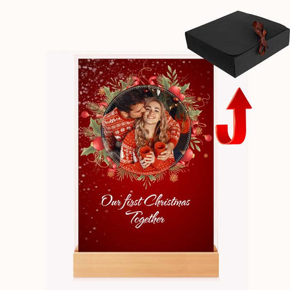 Plachetă foto personalizată de sărbători – Primul nostru Crăciun împreună – Cadou personalizat pentru cupluri